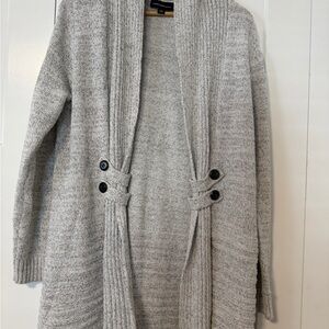 Light Gray Button-Detail Shawl Collar Cardigan